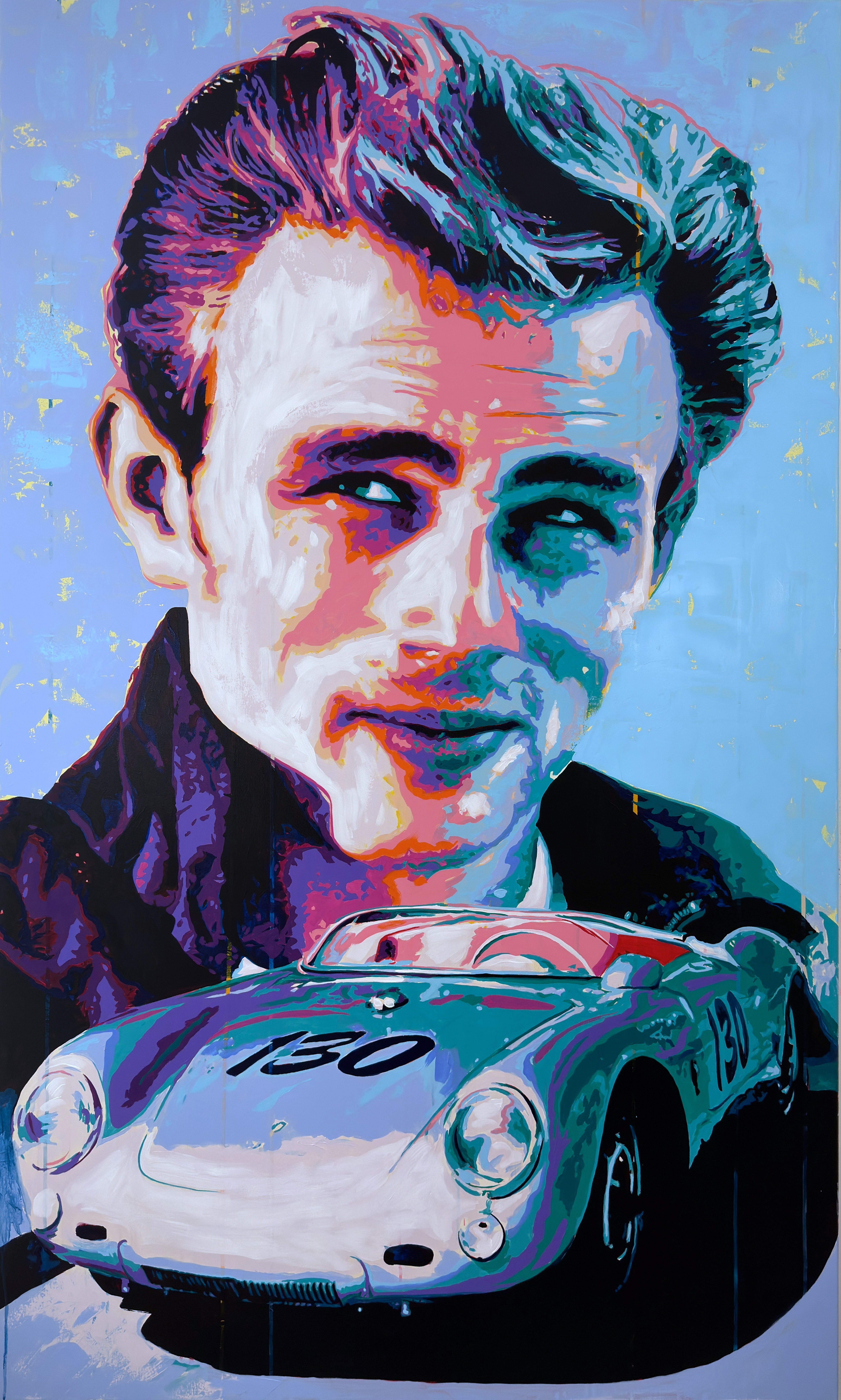 Porsche 550 spyder james dean painting Little bastard, 200 x 120 cm