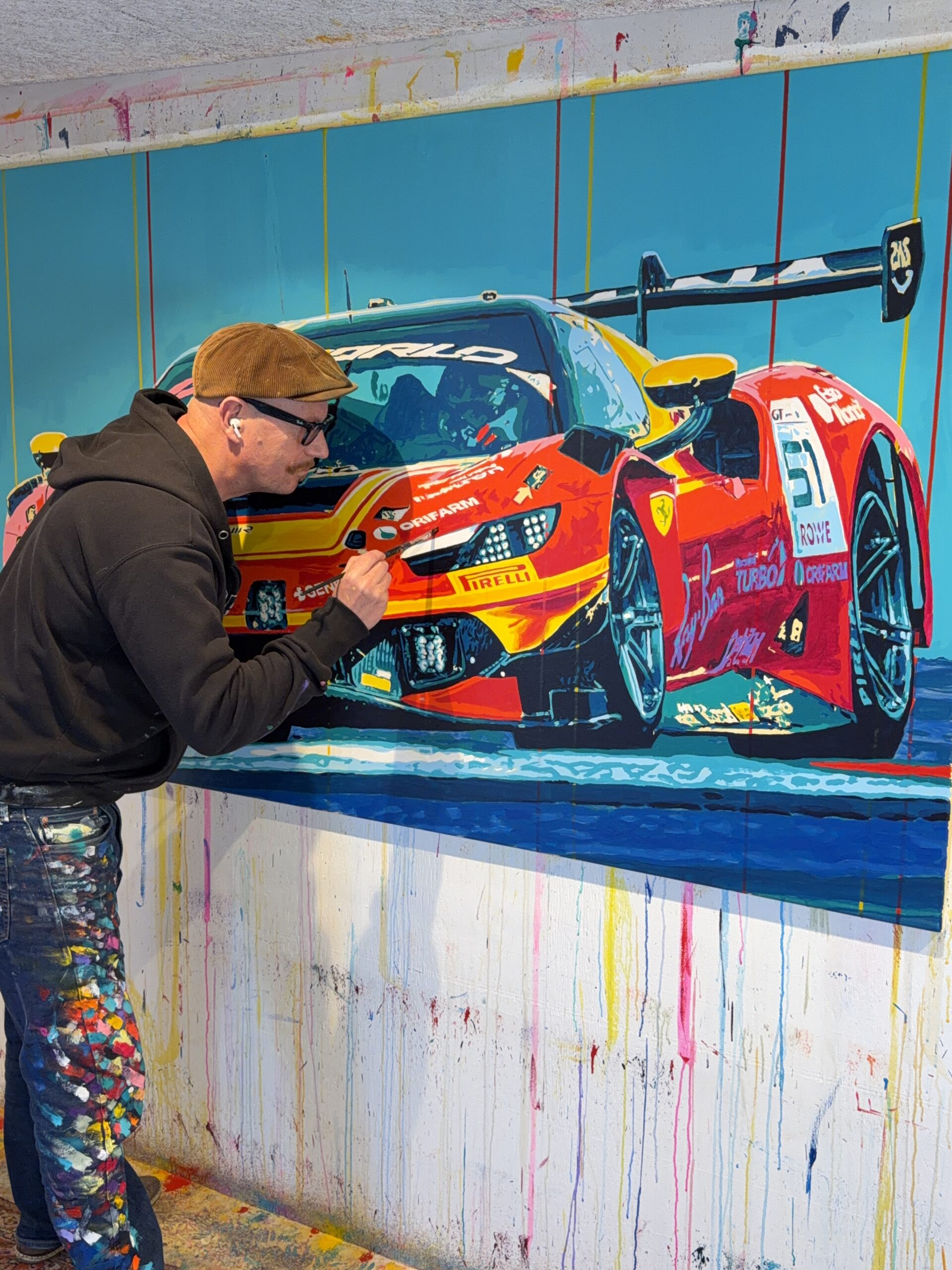Painting the Ferrari 296 Challenge GT World car 51 studio painting by automotive artist Allan Buch.