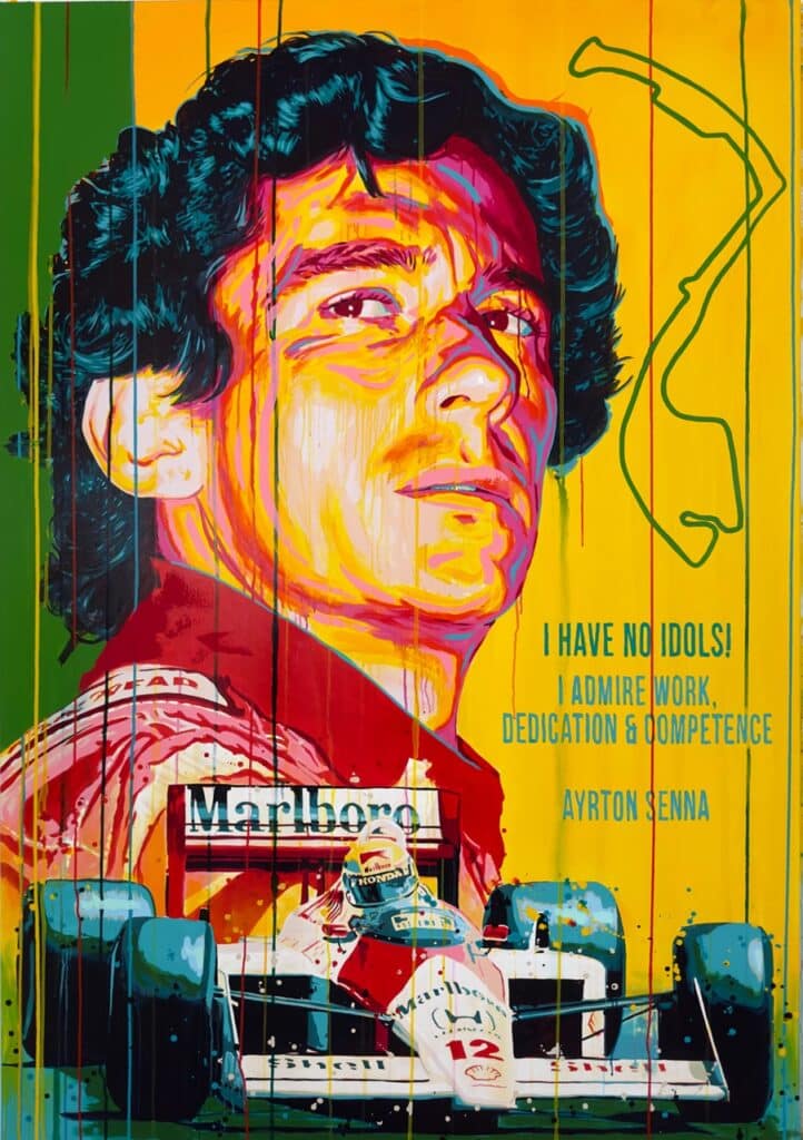 Ayrton Senna original painting by automotive artist Allan Buch.