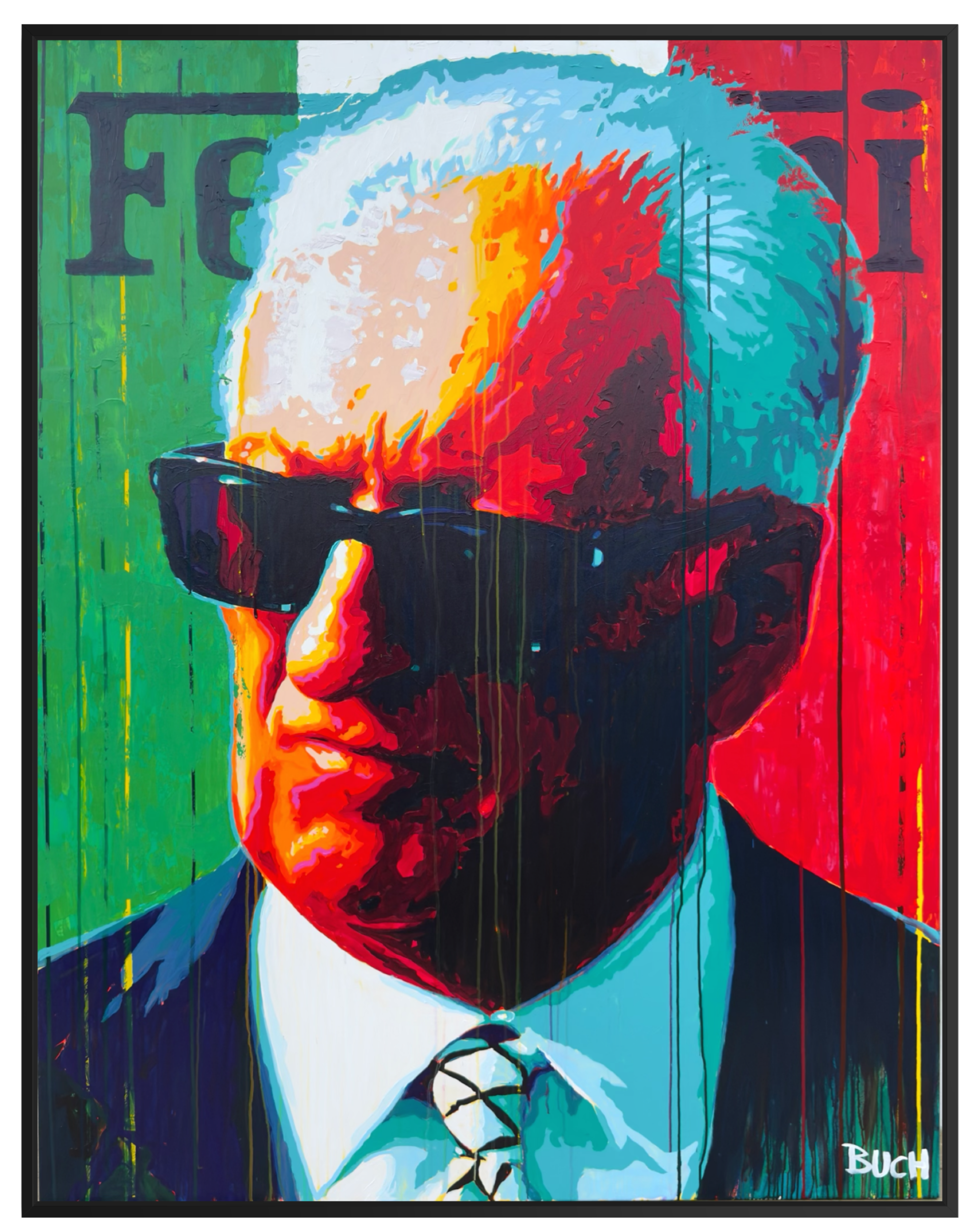 Enzo Ferrari portrait painting by artist Allan Buch, The Emotion of Maranello My Ferrari works explore that emotional territory. Historic racing machines. Modern icons. Sculptural details. Legendary silhouettes.